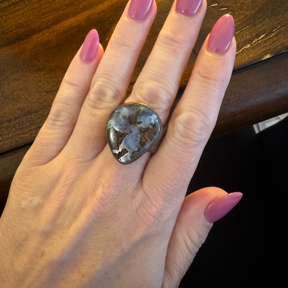 Handcrafted Copper & Natural Stone Statement Ring – Size 8 – Artisan Wide Band - Picture 6 of 6